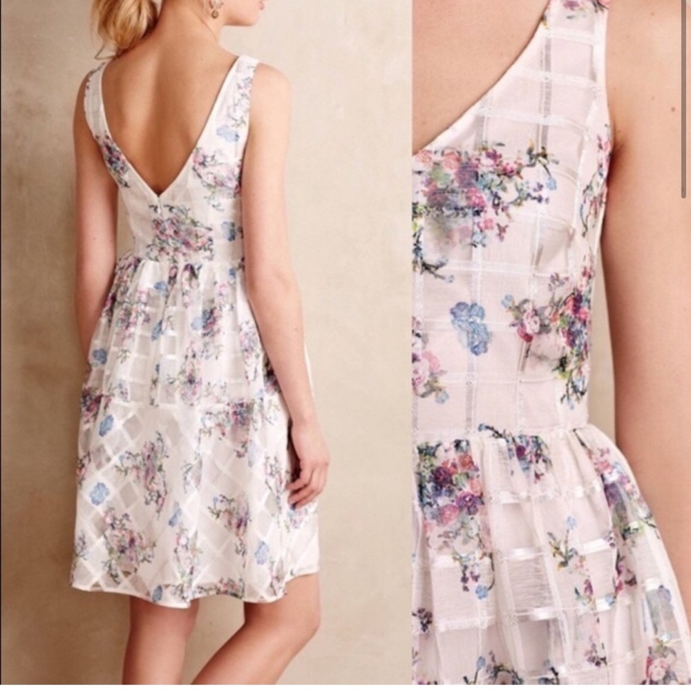 Maeve Anthropologie White Peony Garden Dress like new size 10